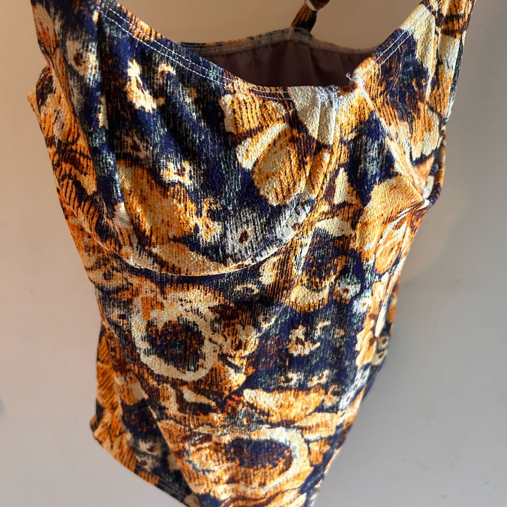 SEEA navy and yellow floral swimsuit with underwire sz L